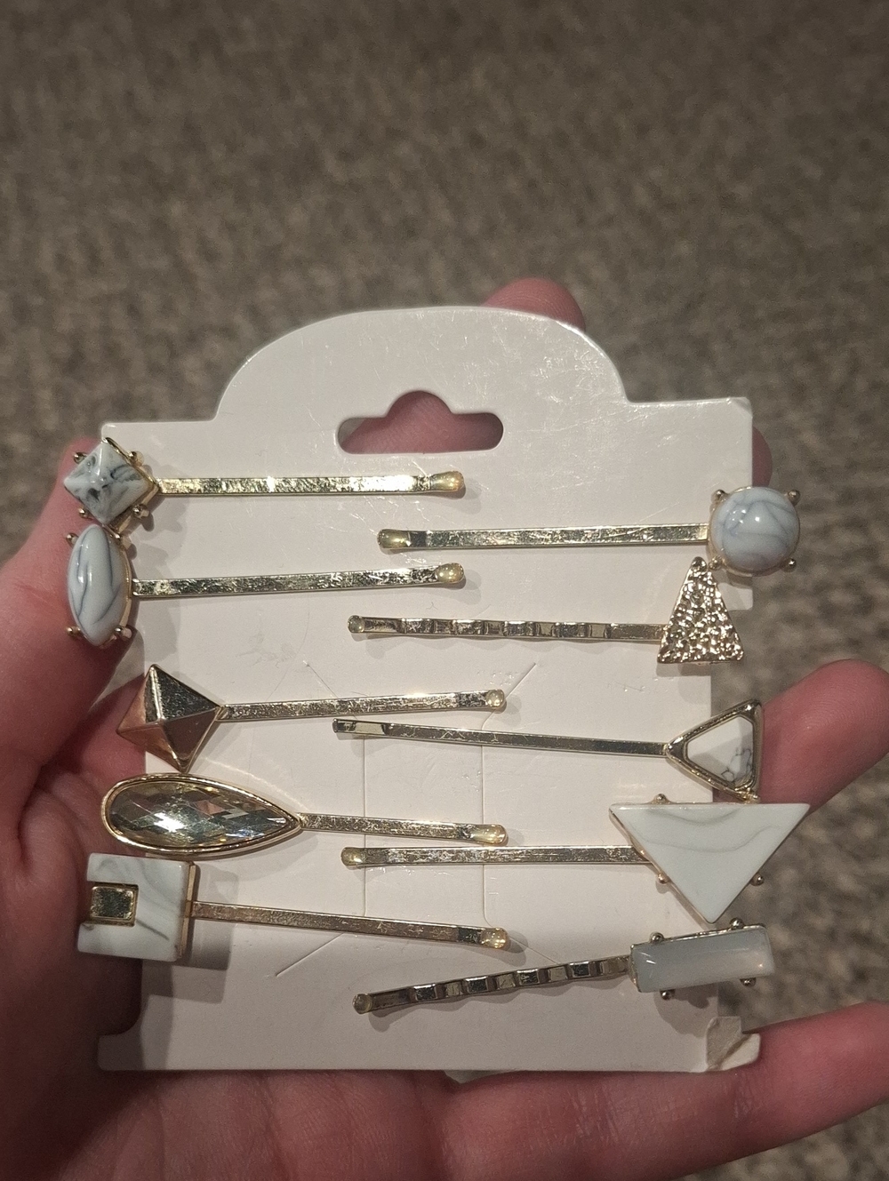 Gold and White Marble Accent Bobby Pin Set